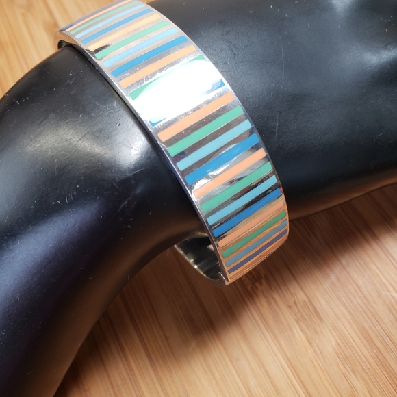 Vintage Adrienne Vittadini Sterling Silver Enamel Heavy Bangle Bracelet 80 gr - Picture 4 of 13